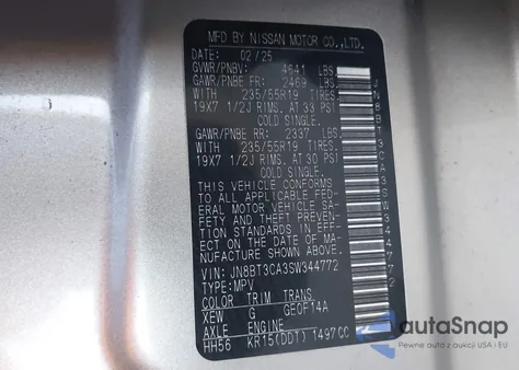 2025 Nissan Rogue Sl Fwd from USA, damaged, VIN JN8BT3CA3SW344772